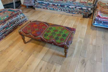 Hand-Made Anatolian Kilim Footstool From Turkey