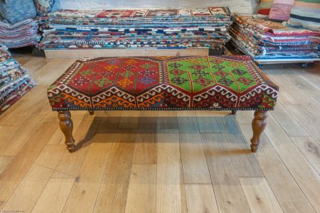 Hand-Made Anatolian Kilim Footstool From Turkey