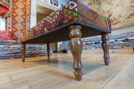 Hand-Made Anatolian Kilim Footstool From Turkey