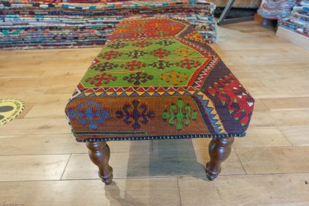 Hand-Made Anatolian Kilim Footstool From Turkey