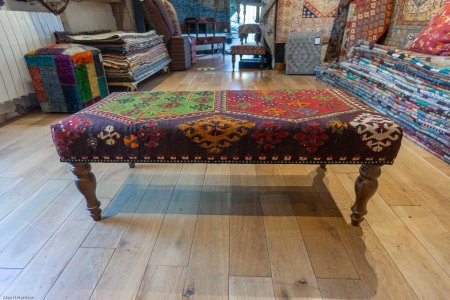 Hand-Made Anatolian Kilim Footstool From Turkey