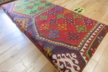 Hand-Made Anatolian Kilim Footstool From Turkey