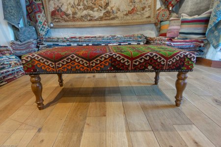 Hand-Made Anatolian Kilim Footstool From Turkey