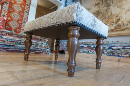 Hand-Made Anatolian Kilim Footstool From Turkey