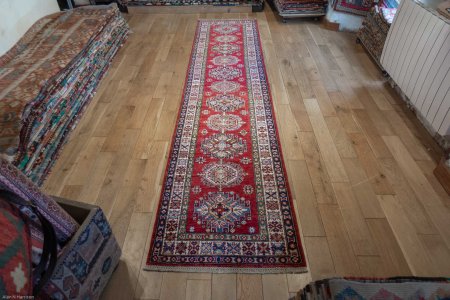 Hand-Knotted Kazak Runner From Afghanistan