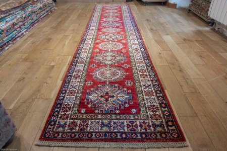 Hand-Knotted Kazak Runner From Afghanistan