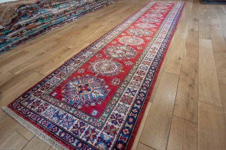 Hand-Knotted Kazak Runner From Afghanistan