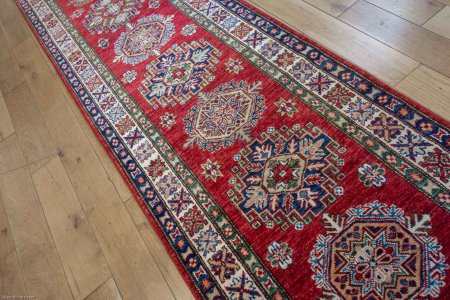 Hand-Knotted Kazak Runner From Afghanistan