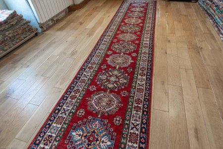 Hand-Knotted Kazak Runner From Afghanistan