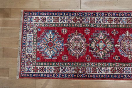 Hand-Knotted Kazak Runner From Afghanistan