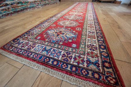 Hand-Knotted Kazak Runner From Afghanistan