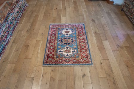 Hand-Knotted Kazak Rug From Afghanistan