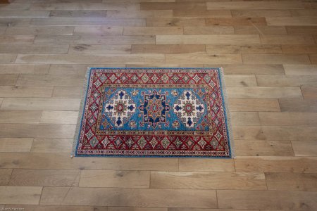 Hand-Knotted Kazak Rug From Afghanistan