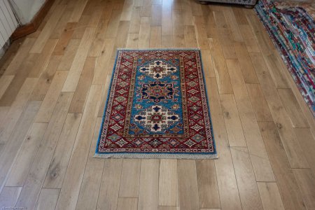 Hand-Knotted Kazak Rug From Afghanistan