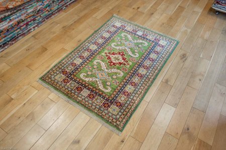 Hand-Knotted Kazak Rug From Afghanistan