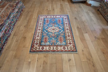 Hand-Knotted Kazak Rug From Afghanistan