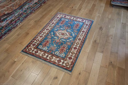 Hand-Knotted Kazak Rug From Afghanistan