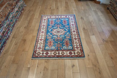 Hand-Knotted Kazak Rug From Afghanistan