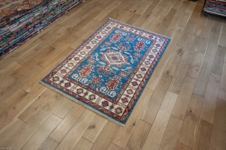 Hand-Knotted Kazak Rug From Afghanistan