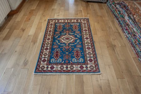 Hand-Knotted Kazak Rug From Afghanistan