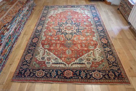 Hand-Knotted Fine Serapi Rug From India
