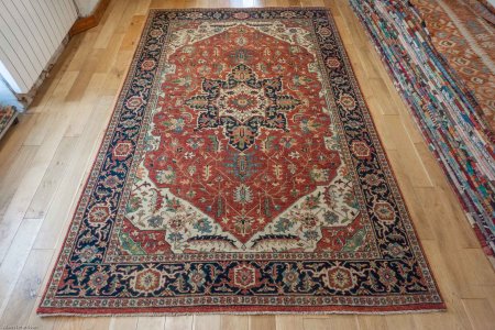 Hand-Knotted Fine Serapi Rug From India