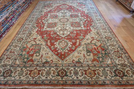 Hand-Knotted Fine Serapi Rug From India