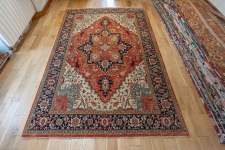 Hand-Knotted Fine Serapi Rug From India