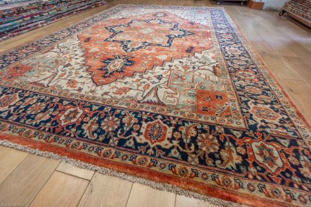 Hand-Knotted Fine Serapi Rug From India