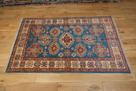 Hand-Knotted Kazak Rug From Afghanistan