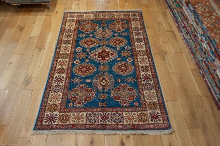 Hand-Knotted Kazak Rug From Afghanistan