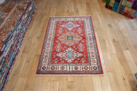 Hand-Knotted Kazak Rug From Afghanistan