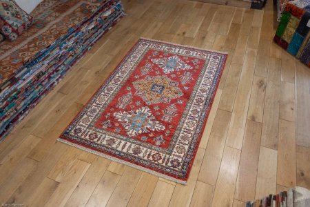 Hand-Knotted Kazak Rug From Afghanistan