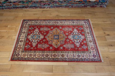 Hand-Knotted Kazak Rug From Afghanistan