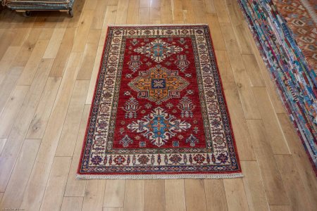 Hand-Knotted Kazak Rug From Afghanistan