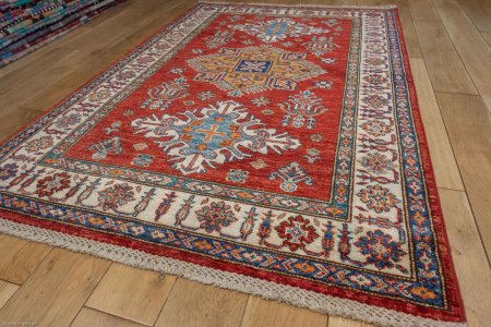 Hand-Knotted Kazak Rug From Afghanistan