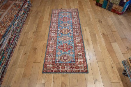 Hand-Knotted Kazak Runner From Afghanistan