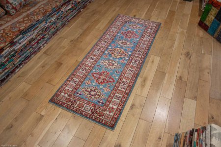 Hand-Knotted Kazak Runner From Afghanistan