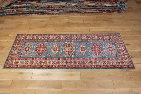 Hand-Knotted Kazak Runner From Afghanistan