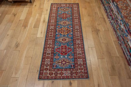 Hand-Knotted Kazak Runner From Afghanistan