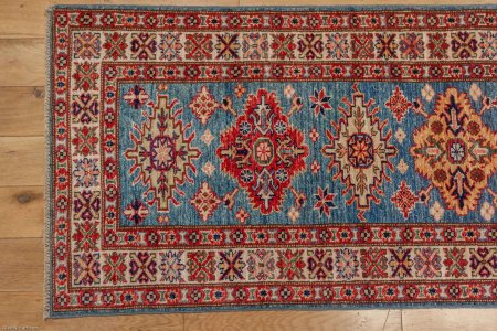 Hand-Knotted Kazak Runner From Afghanistan