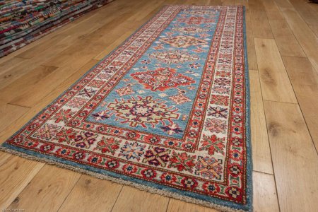 Hand-Knotted Kazak Runner From Afghanistan