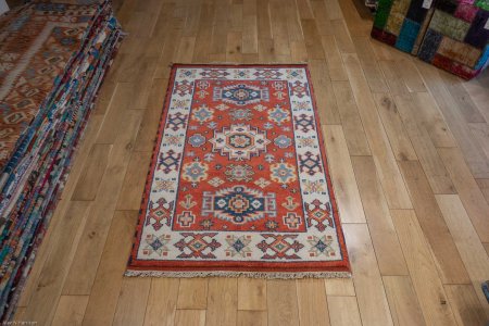 Hand-Knotted Indo Kazak Rug From India