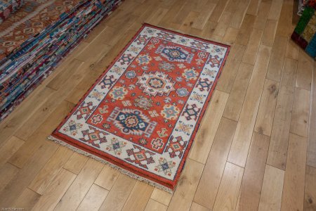 Hand-Knotted Indo Kazak Rug From India