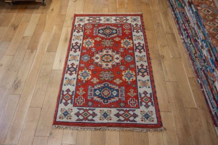 Hand-Knotted Indo Kazak Rug From India