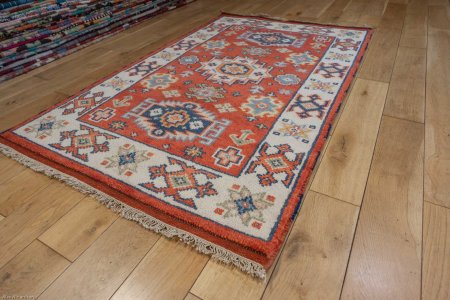 Hand-Knotted Indo Kazak Rug From India