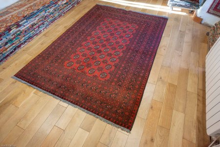 Hand-Knotted Aqcha Rug From Afghanistan
