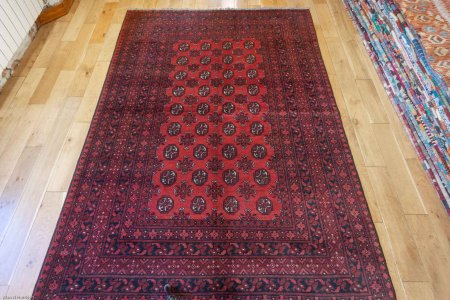 Hand-Knotted Aqcha Rug From Afghanistan