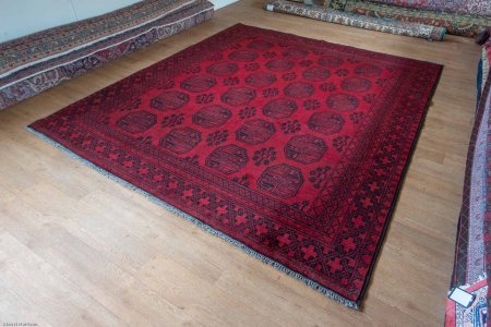 Hand-Knotted Aqcha Rug From Afghanistan