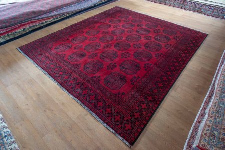 Hand-Knotted Aqcha Rug From Afghanistan